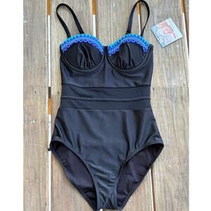 Seekers Australia Molded Underwire Scallop Lace Swimsuit Black Size 4 US